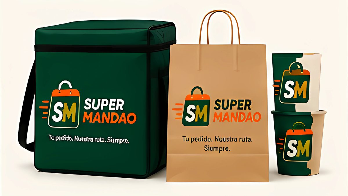Maleta, bolsa y vasos con la marca SuperMandao
